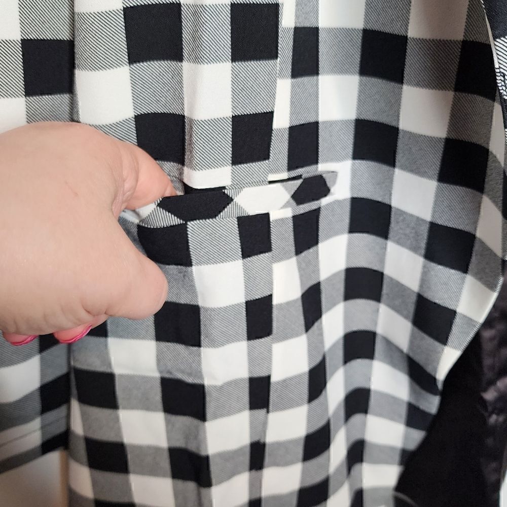 5X 28W Torrid Black White Retro Gingham Plaid Blazer Crepe Open Shawl Collar Plu - Picture 3 of 10